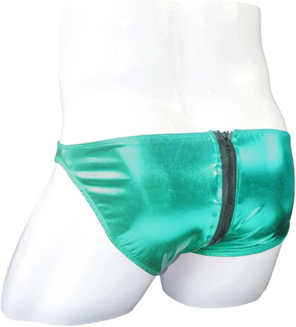 Брифы кожаные Men Low Waist Double Zipper Brief Underwear, Green — фото 3