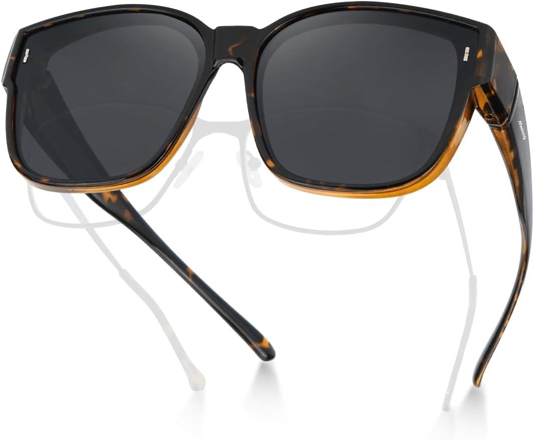 

Солнцезащитные очки Meeloog Large Polarized Fit Over Glasses для женщин и мужчин, большие, модные квадратные очки для вождения и езды MST0110, P1 Tortoise Frame/Black Lens