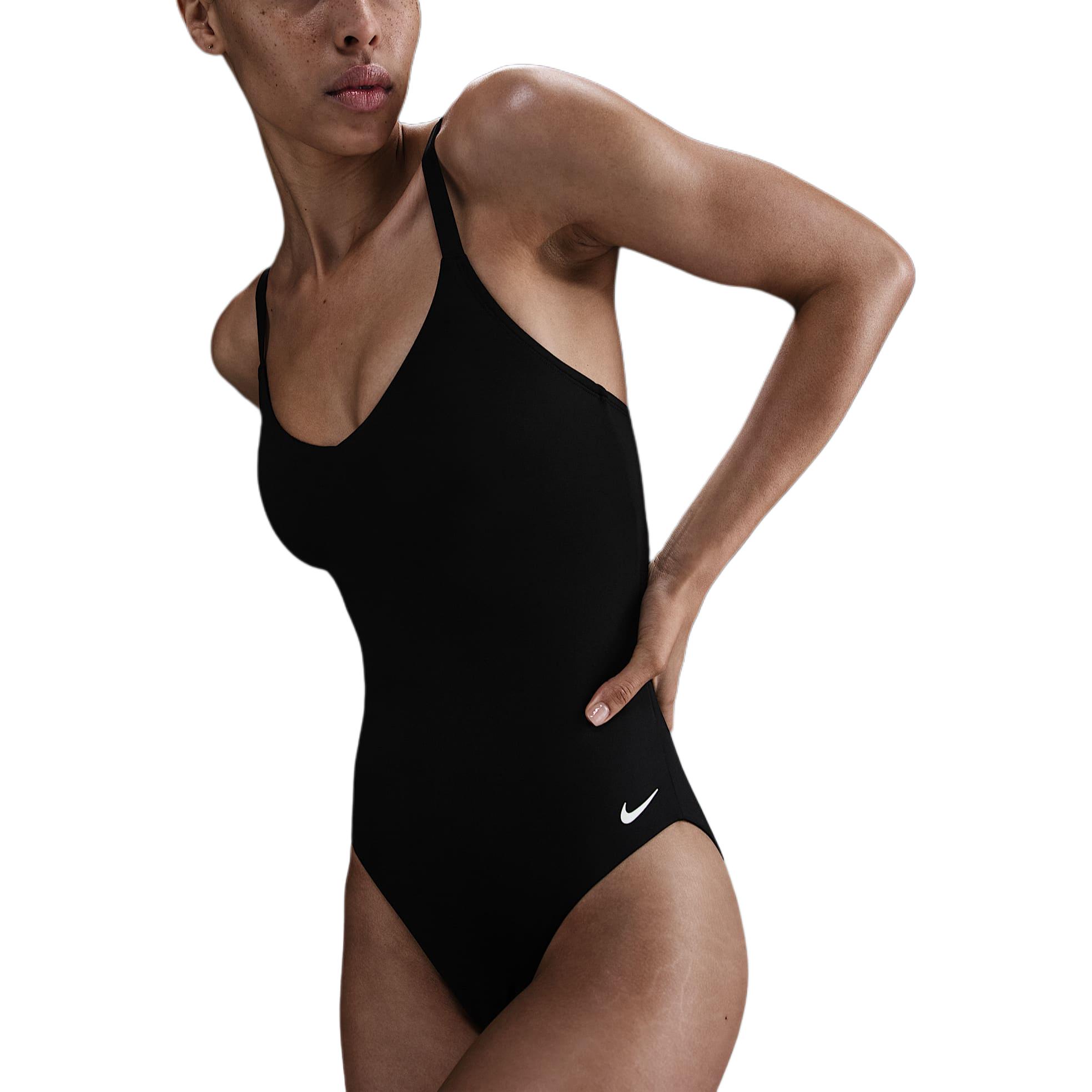 Женский купальник Swim Essential с V-образным вырезом Nike, черный — фото 4