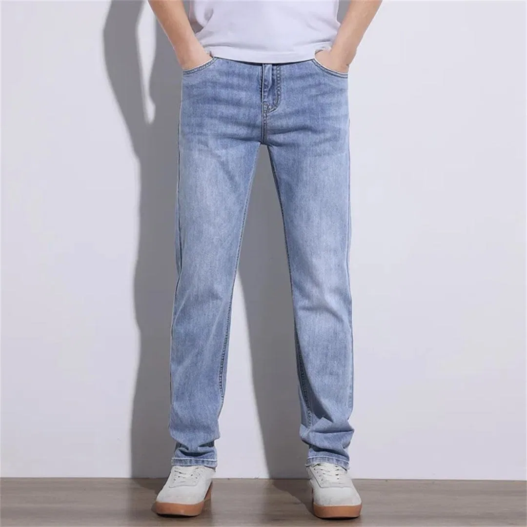 Джинсы Slim Straight Stretch, светло-синий — фото 4