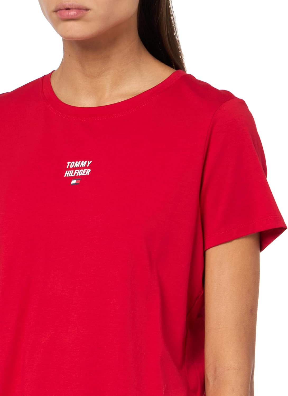 Женская футболка с короткими рукавами и принтом логотипа Tommy Hilfiger, Rich Red — фото 3