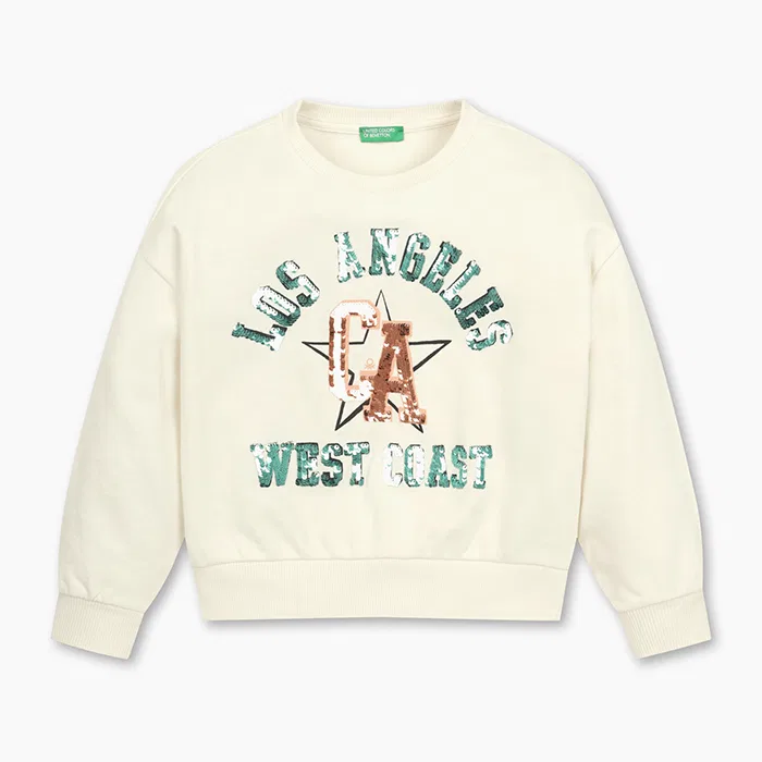 Детский свитшот с пайетками цвета айвори от Benetton Kids