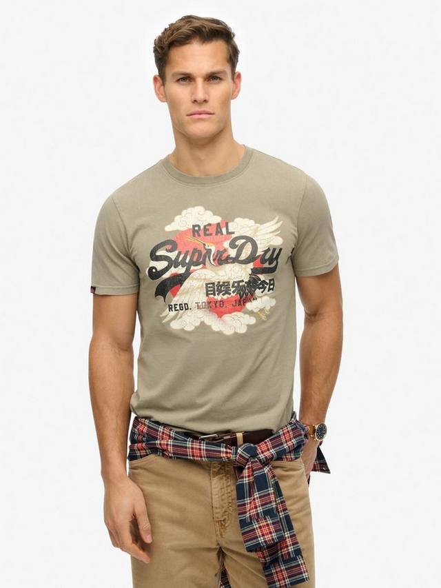 

Винтажная футболка с логотипом из органического хлопка Superdry, цвет Light Khaki Green