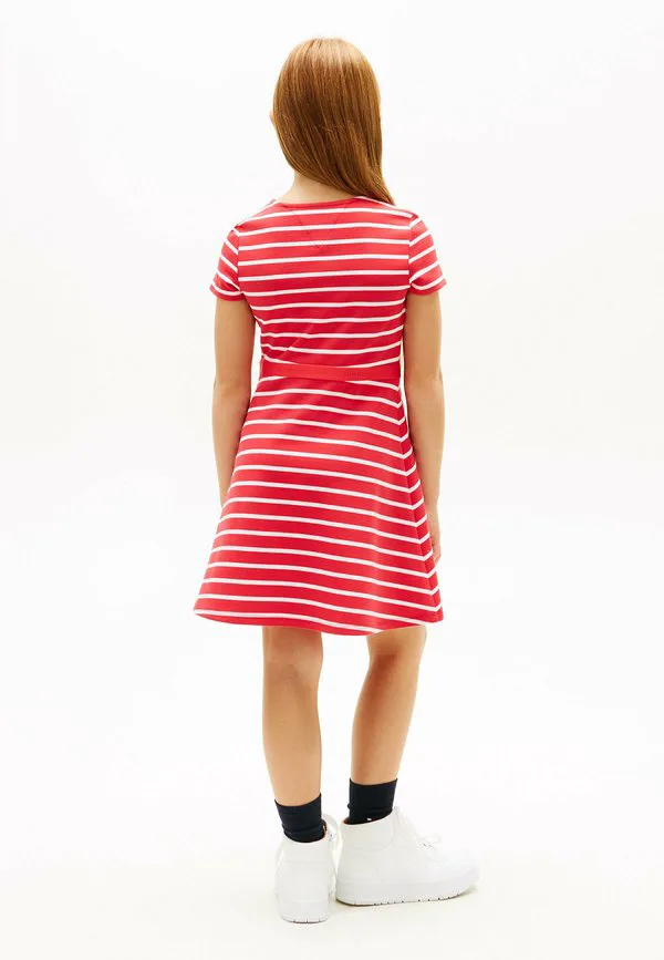 Платье-Скейтер с коротким рукавом, трикотажное платье Tommy Hilfiger, Red Alert White Stripes — фото 2