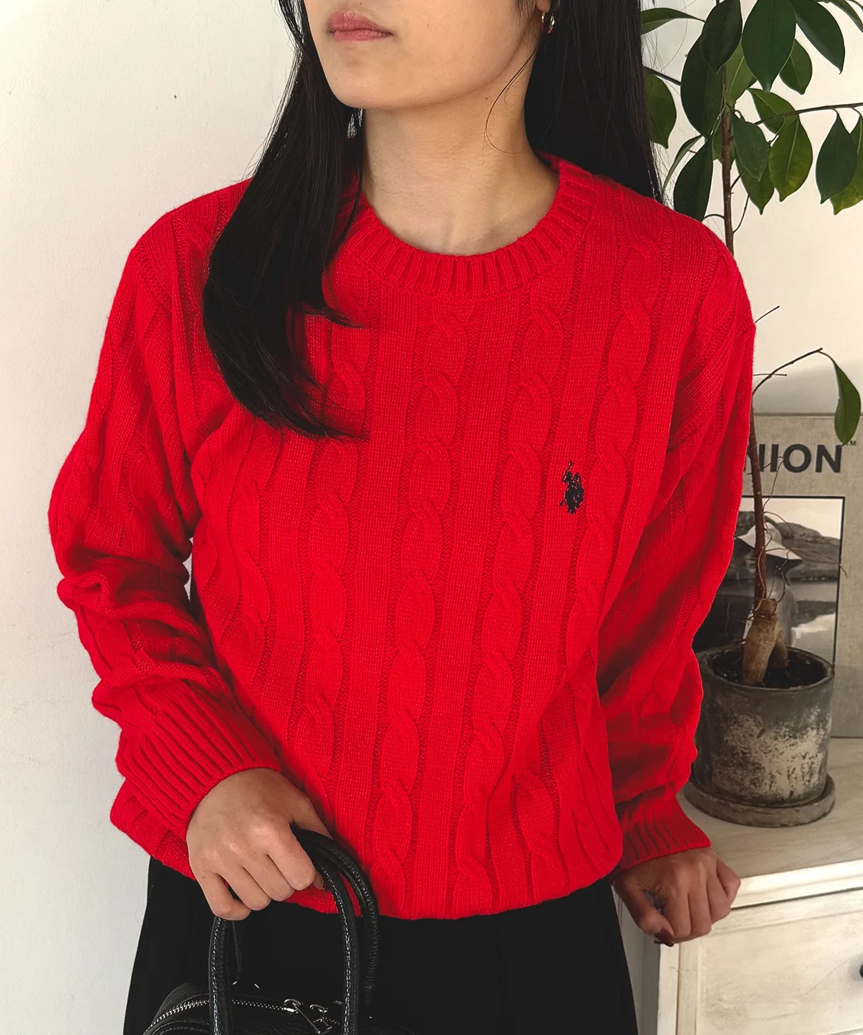 Свитер U.S. POLO ASSN. с кабельным узором, красный
