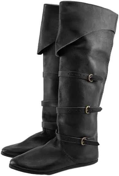 Средневековые кожаные сапоги, пара, черные, с пряжкой и ремешком Rhishoe — фото 3