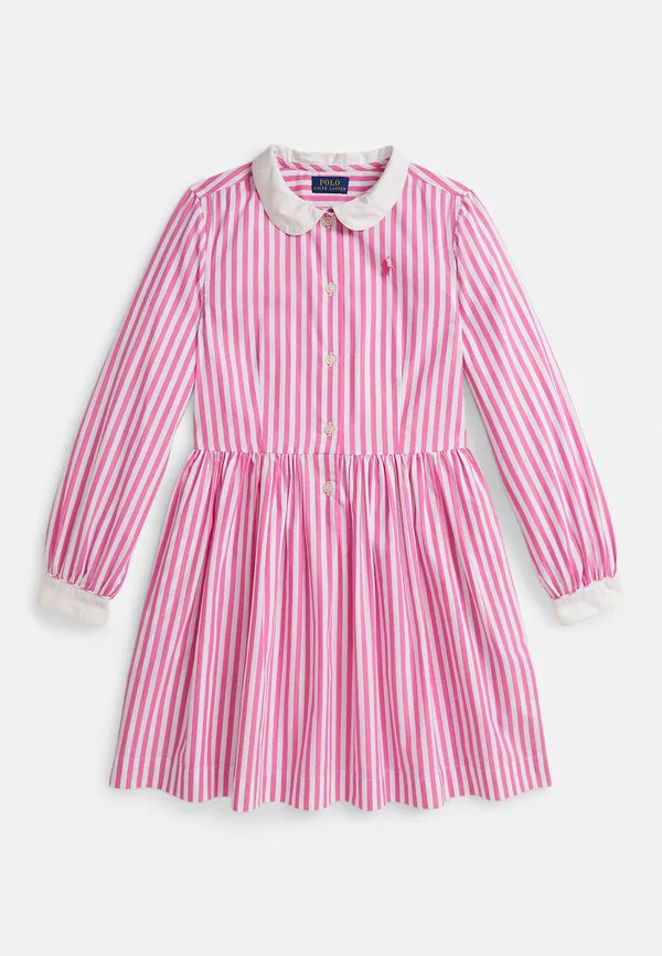 Платье-Рубашка из полосатого хлопкового поплина 714y Polo Ralph Lauren, Desert Pink/White