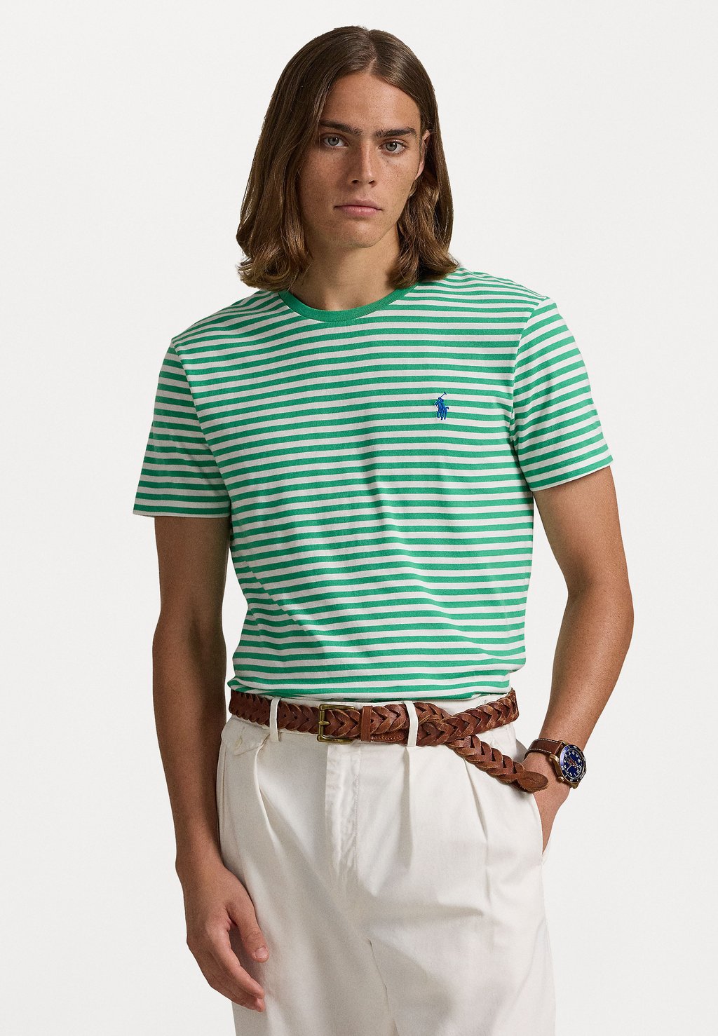 

Футболка с принтом CUSTOM SLIM FIT STRIPED JERSEY T-SHIRT Polo Ralph Lauren, зеленый
