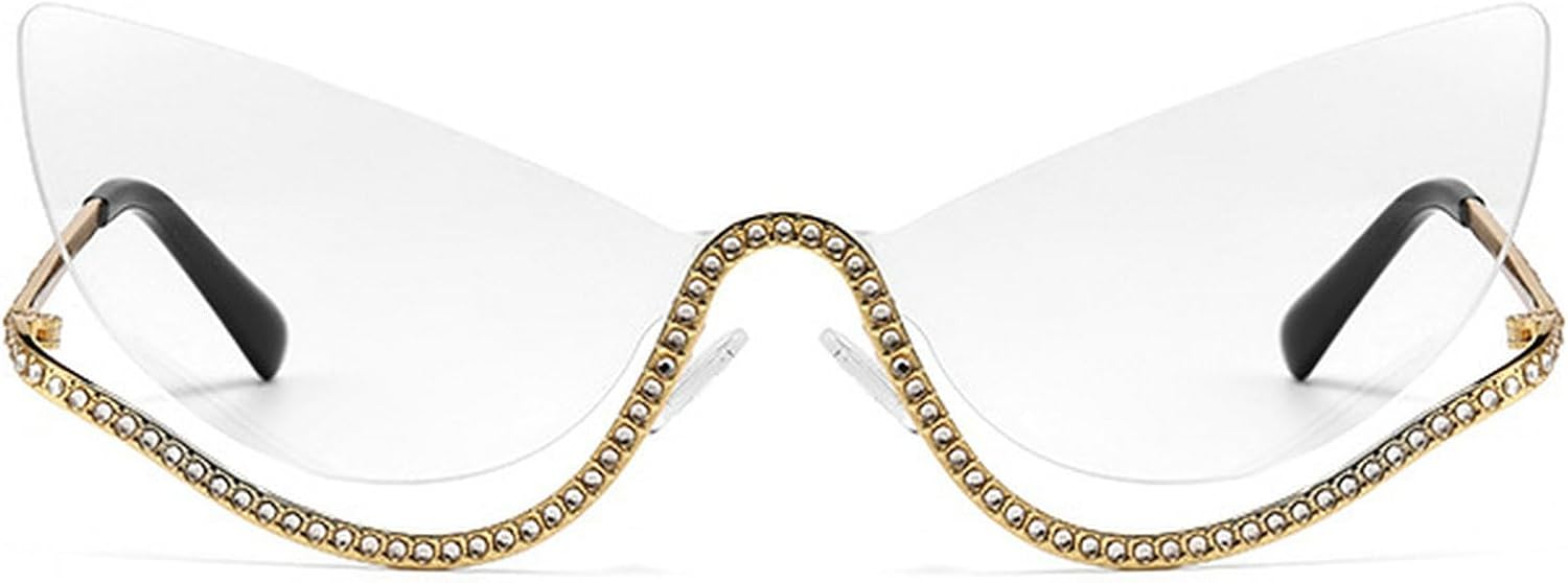 

Винтажные солнцезащитные очки «кошачий глаз» с бриллиантами для женщин, роскошные солнцезащитные очки со стразами, популярные очки в полуободковой оправе с блестками и кристаллами mincl, Clear