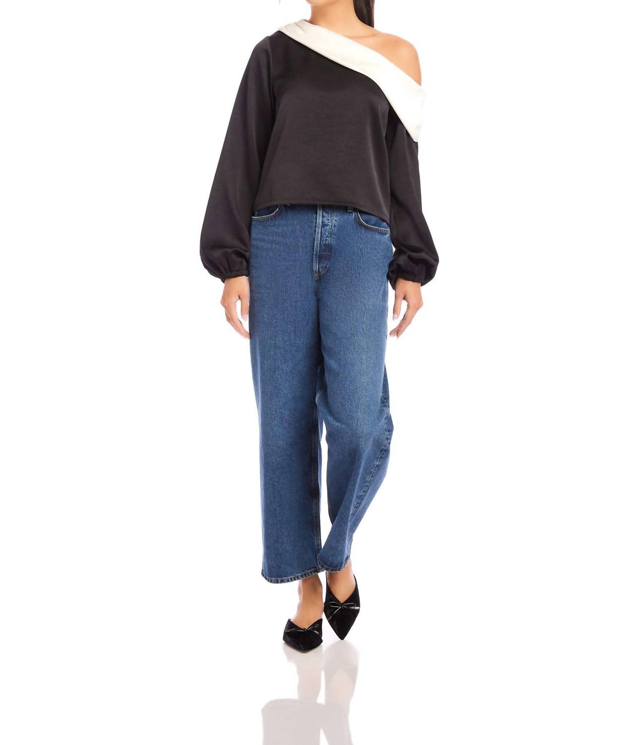 

Топ Marisa с одним плечом в черно-кремовой гамме Fifteen Twenty