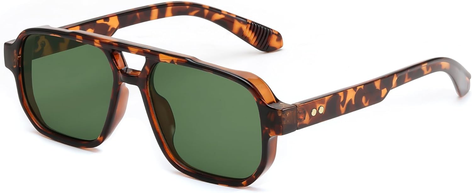 

Солнцезащитные очки FEISEDY Retro Square Aviator для женщин и мужчин, винтажные прямоугольные очки 70-х годов с защитой от УФ-излучения UV400, артикул B9120, Leopard Temple/Green Lens
