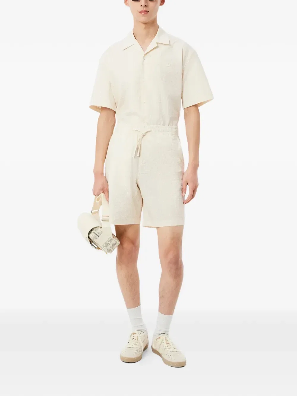 Полосатые шорты с кулиской Lacoste, бежевый — фото 2