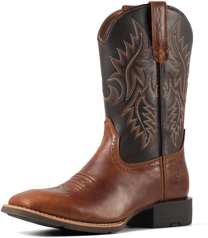 

Мужские ковбойские сапоги SUREWAY - мужские западные сапоги с квадратным носком, маслостойкие/антискользящие, прочные, модные классические сапоги на 25 см на каждый день - сапоги с мягким носком, коричневый