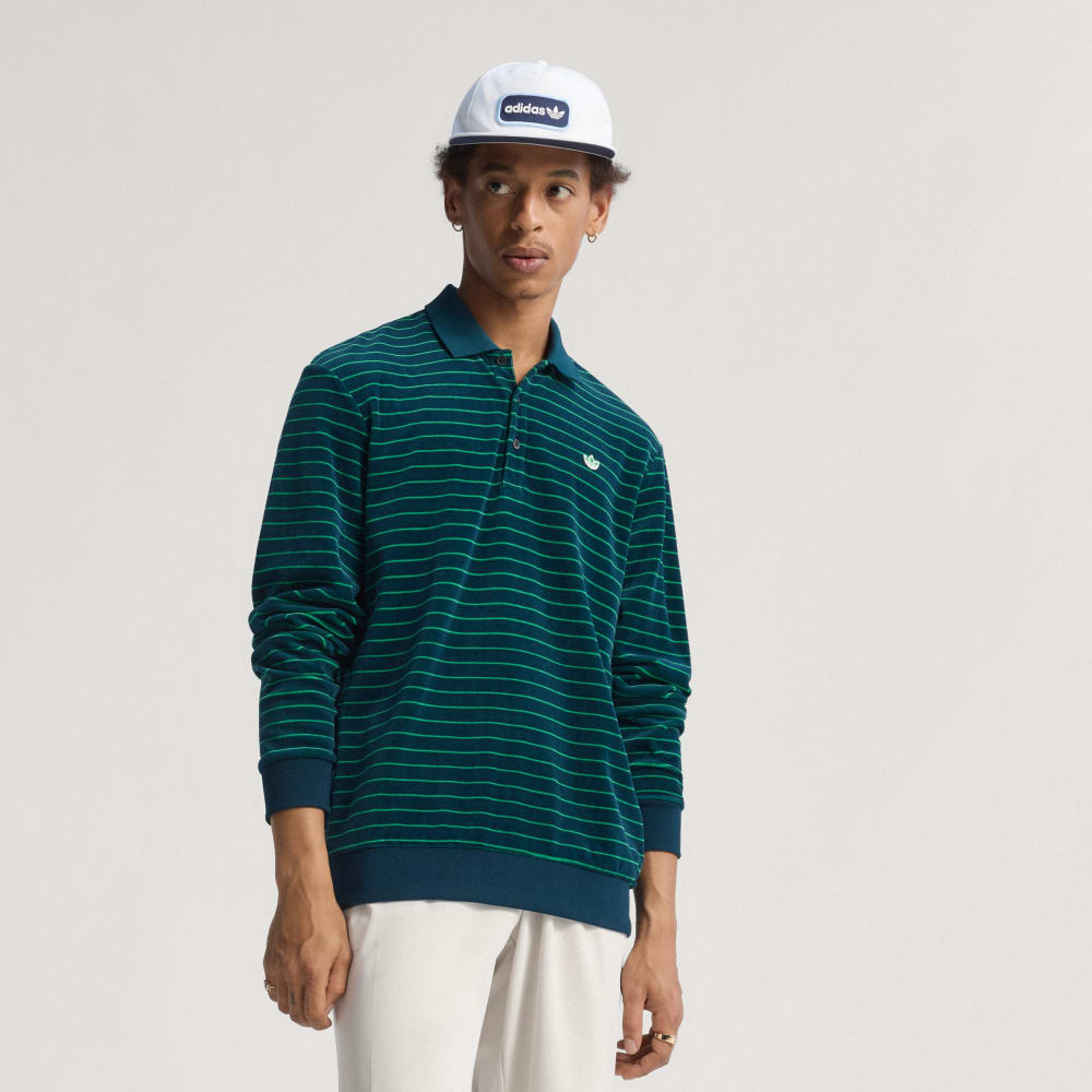 

Поло Adidas Originals Velour Long Sleeve Polo, цвет Night Indigo/Green