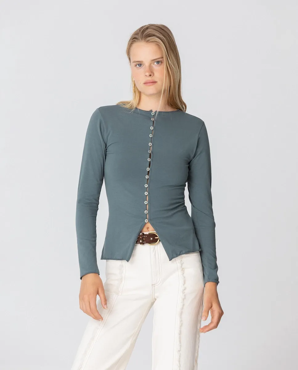 

Женский топ с длинными рукавами и пуговицами Noon, темно-зеленый