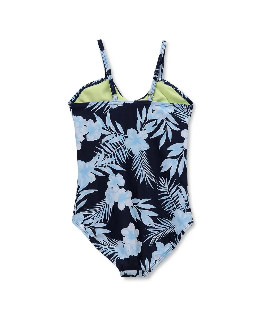 Детский цельный купальник с вырезами, устойчивый к хлору Lands' End, tropical floral/темно-синий — фото 2