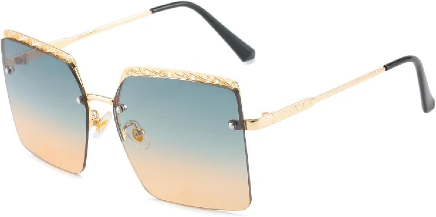 

Модные ретро-солнцезащитные очки без оправы из металла, унисекс, с большой оправой, для путешествий, уличной фотографии, защита от УФ-излучения UV400 TKKTLLT, Gold Green Tea