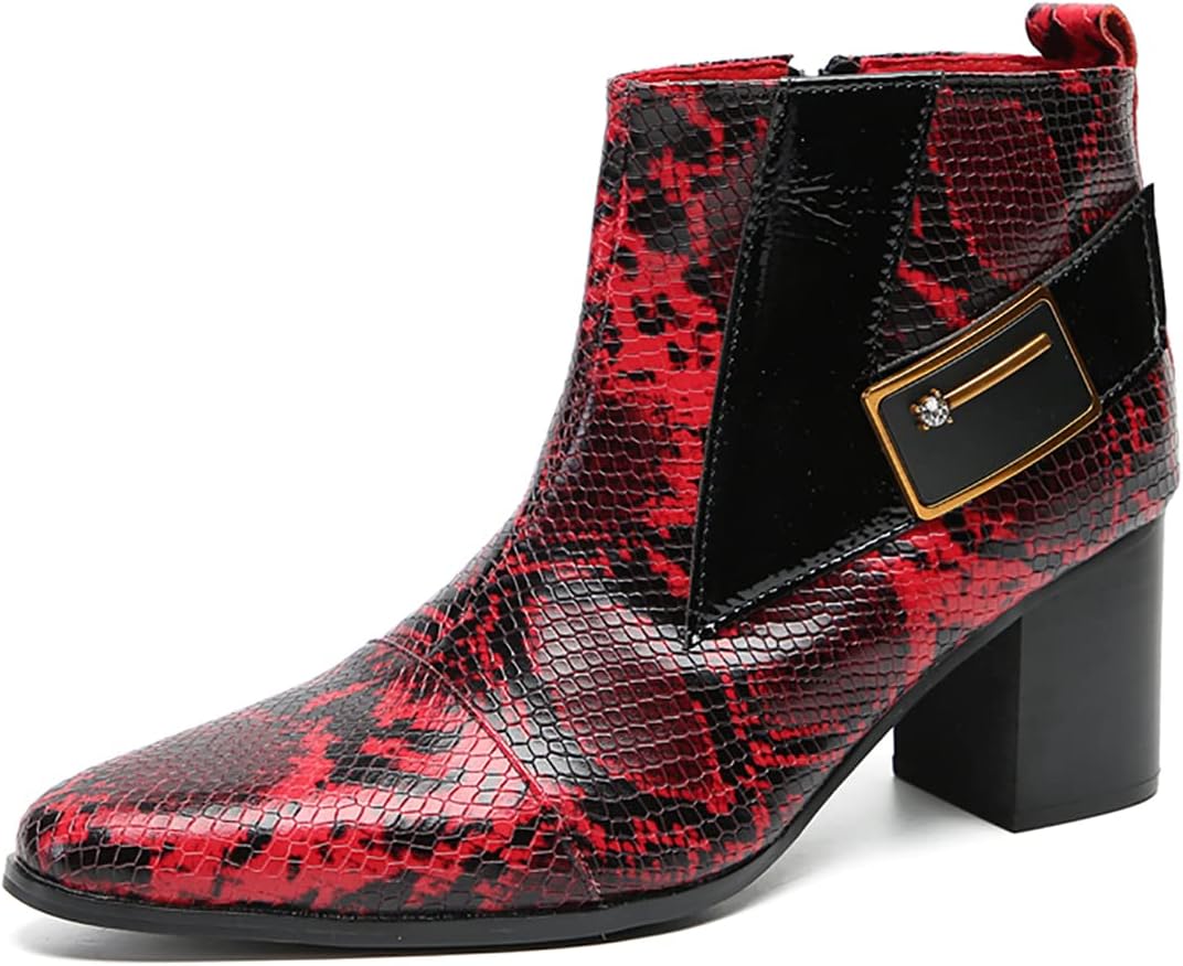 

Мужские сапоги Santimon Cowboy, повседневные, с текстурой под кожу змеи, из натуральной кожи, с молнией, ботинки Chelsea, западные, для выпускного, свадьбы, бального танца, вечеринки Siger, диско-каблук, короткие ботинки для мужчин, темно-красны...