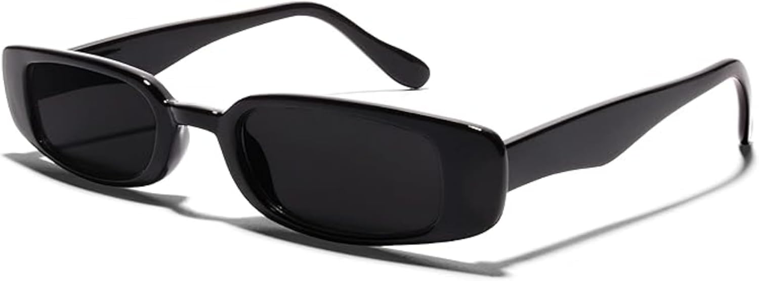 

Солнцезащитные очки ShadyVEU Slim Classic Rectangular с защитой от УФ-излучения, винтажная оправа 90-х годов, маленькая широкая, в стиле ретро, Black Frame, Smoke Black Lens