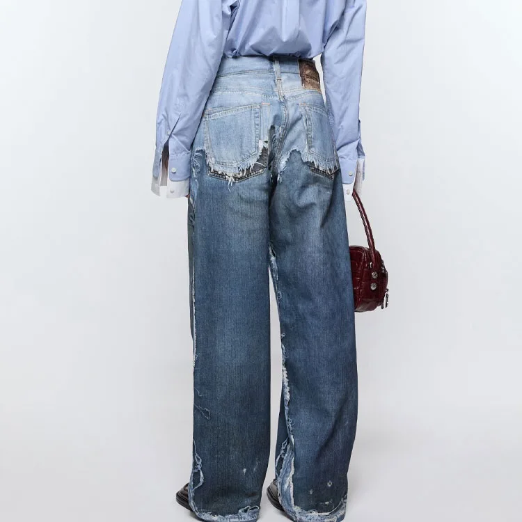 Джинсы с эффектом поношенности Acne Studios, джинсовый синий — фото 4