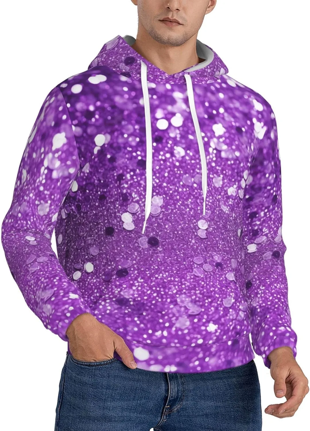 

Мужская флисовая толстовка с капюшоном, Casual, длинный рукав, блестящая фиолетовая KKLWEGU