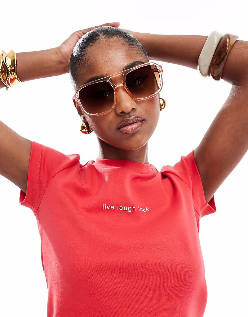 

Солнцезащитные очки-авиаторы AJ Morgan York в прозрачно-розовых очках с коричневыми линзами