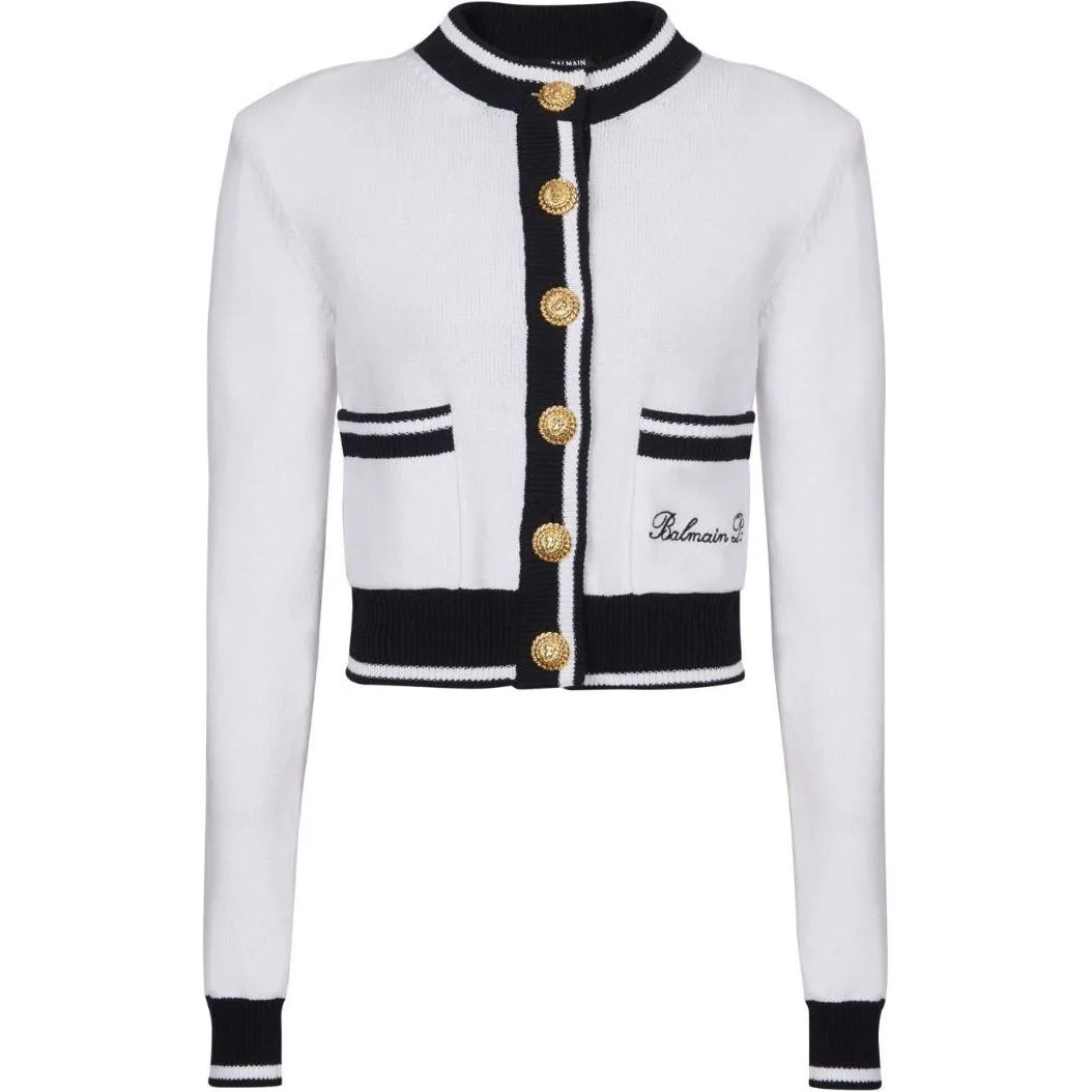 Кардиган из вязаного трикотажа BALMAIN, белый