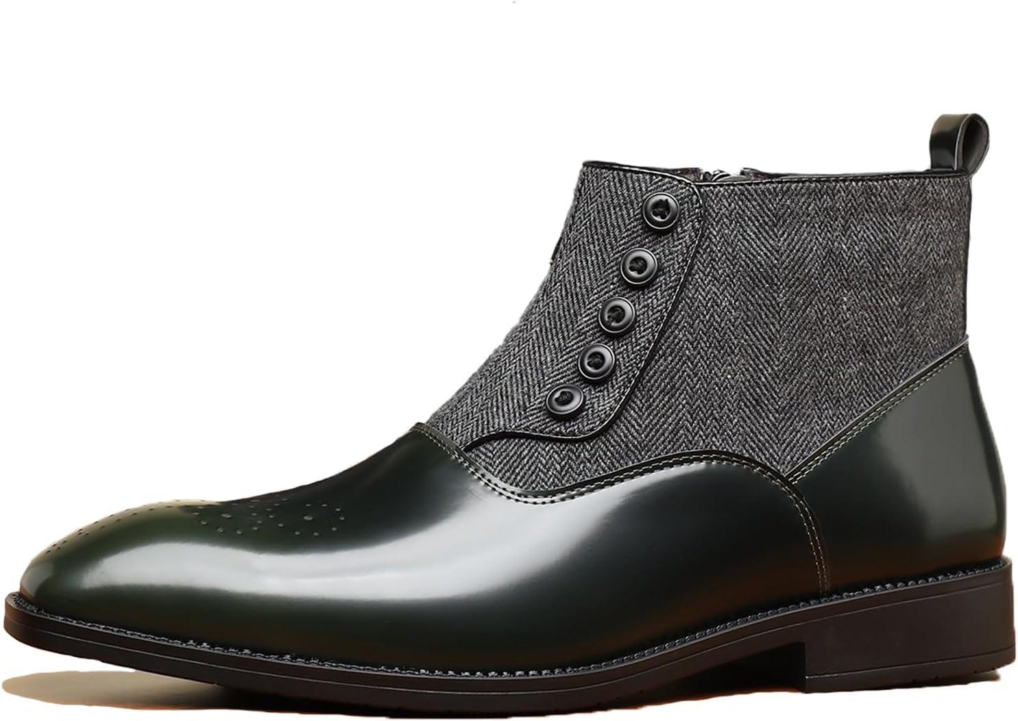 

Мужские лакированные ботинки челси на толстом каблуке с лоскутным дизайном, застежкой-молнией, декором в виде заостренных пуговиц, нескользящим блочным каблуком, короткие деловые ботинки для вечерних вечеринок, свадеб и торжеств Bedgmdeg, зелены...