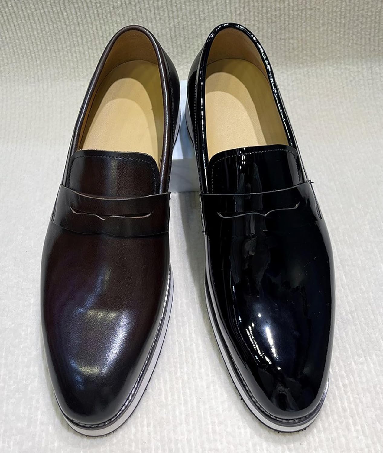 Мужские слипоны Santimon Penny Loafers - формальная деловая обувь из кожи с легкой подошвой для офиса, свадьбы и повседневной носки, черный — фото 3