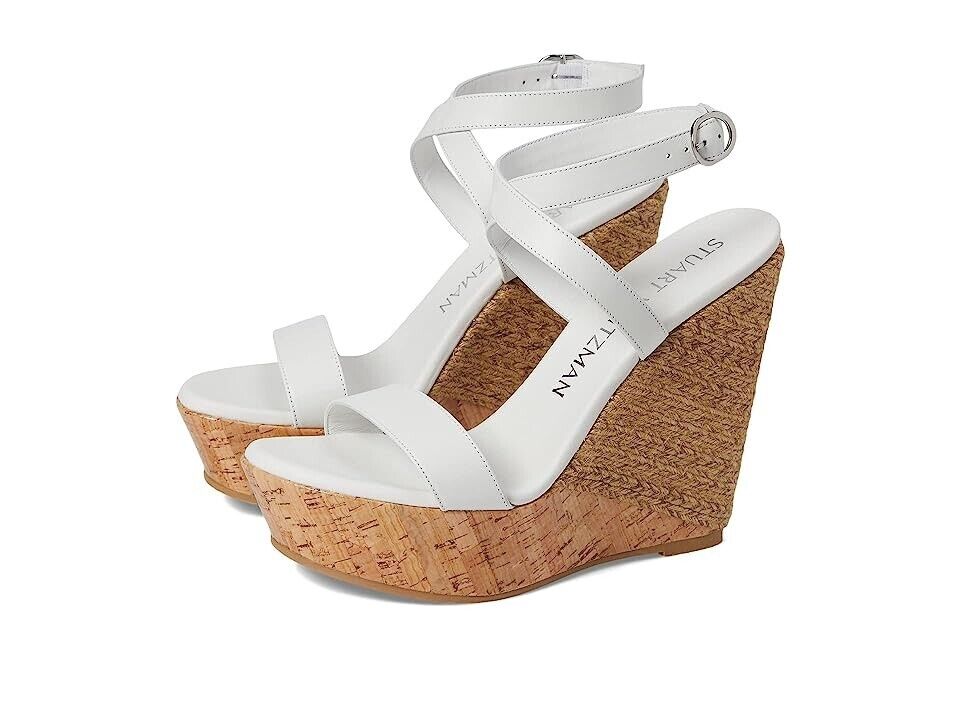Stuart Weitzman 5050 Сандалии Женские US 9.5 Белый Брелок на щиколотке Клин Каблук KHD886