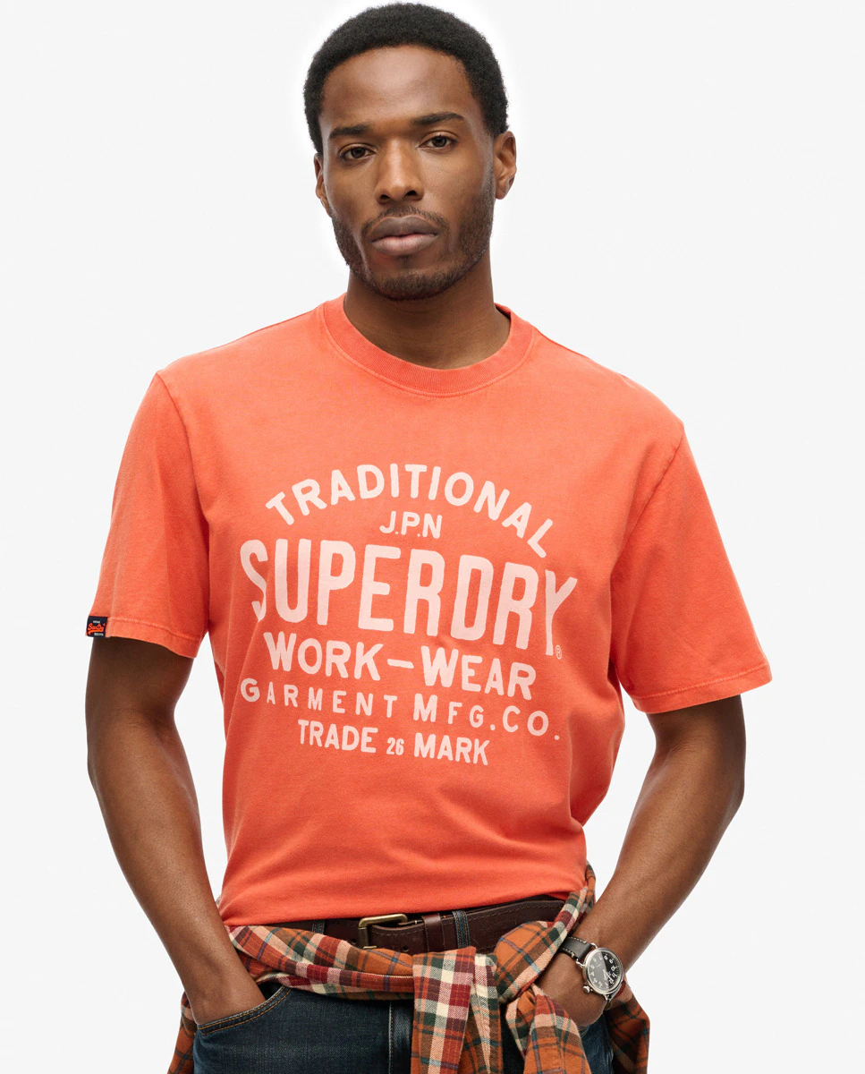 

Мужская рабочая футболка Machined Goods с принтом Superdry, оранжевый