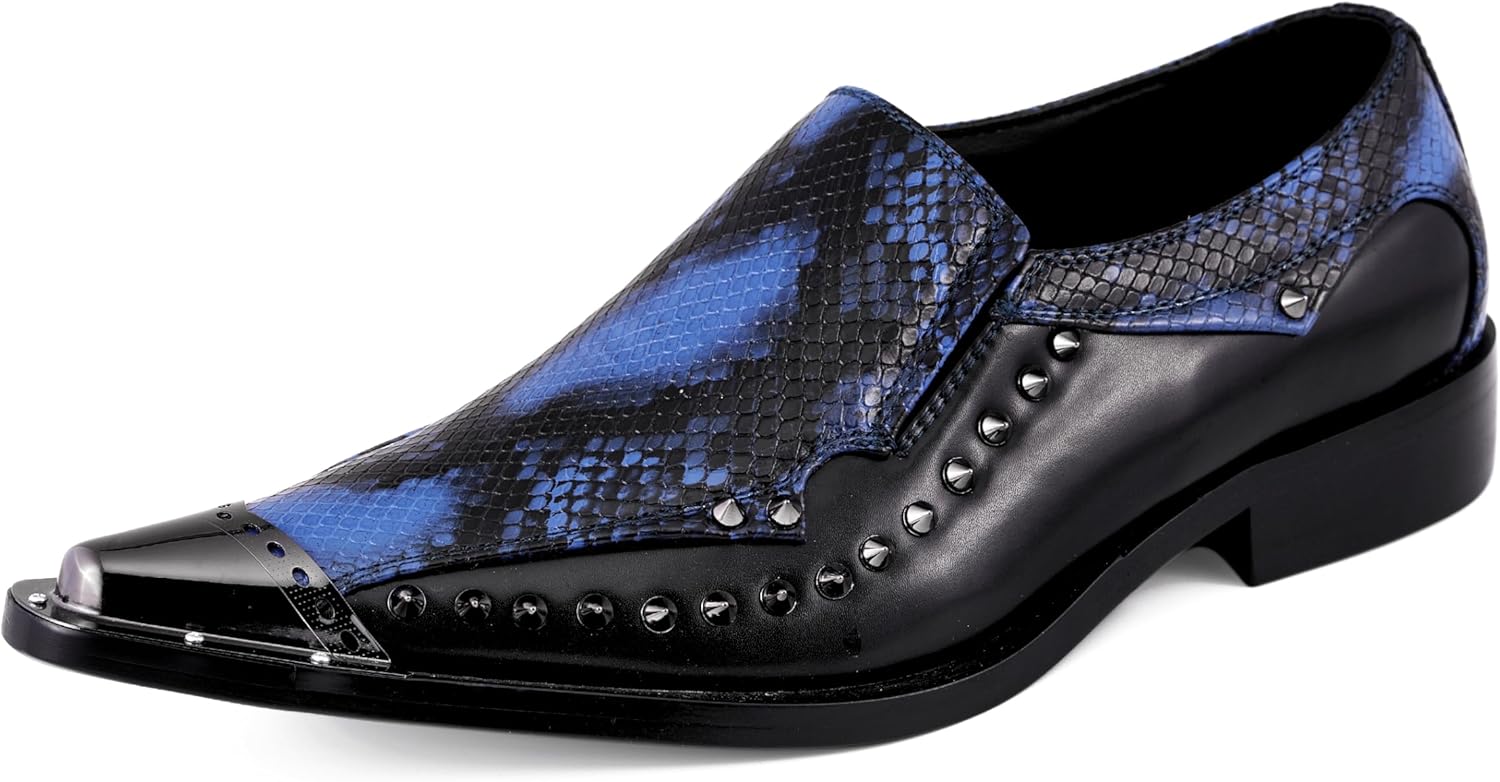 

Мужские праздничные лоферы Amali Sparkling с металлическим носком - мужская обувь для выхода - металлические лоферы для мужчин - диско-туфли для мужчин - дизайнерская обувь, Royal (Nex)