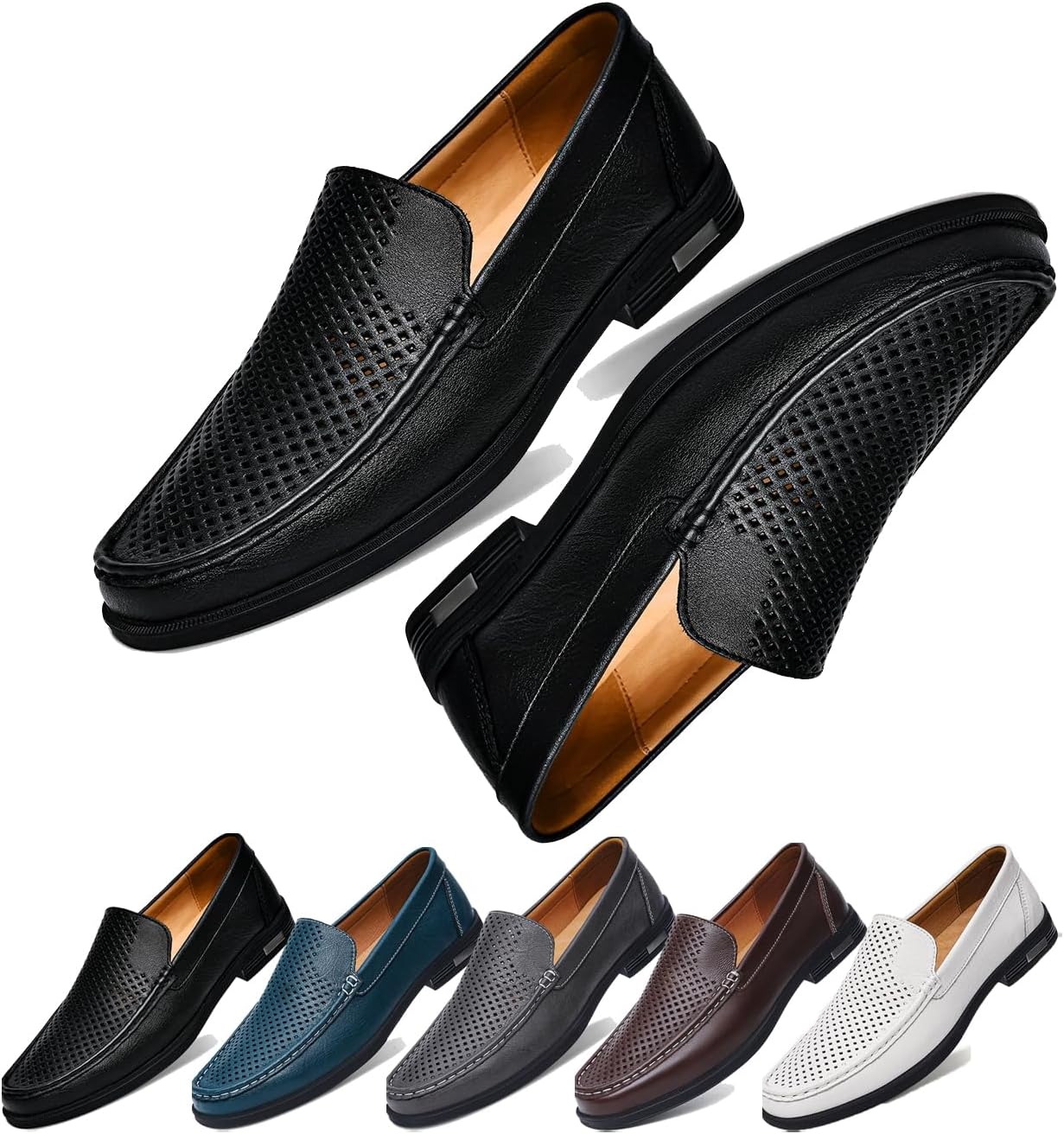 

Стильные мужские слипоны из натуральной кожи, комфортные дышащие лоферы для работы, вождения, офиса и повседневной носки - мягкая подошва, круглый носок, низкий каблук, роскошный дизайн Generic, черный