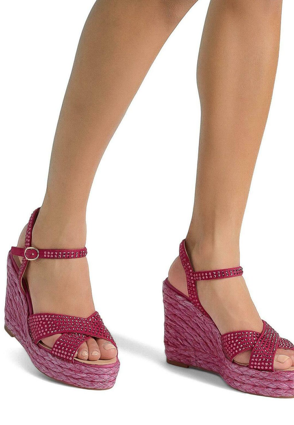 Босоножки на танкетке CON PUNTERA REDONDEADA YCIERRE CON HEBILLA - High heeled sandals Alma en Pena, цвет Fucsia Jaspeado