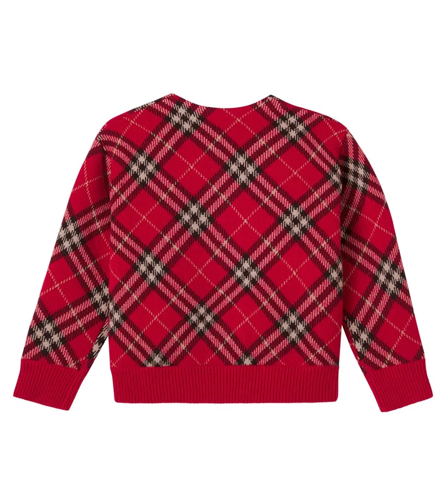 Шерстяной кардиган Burberry в клетку Burberry Kids, красный — фото 4