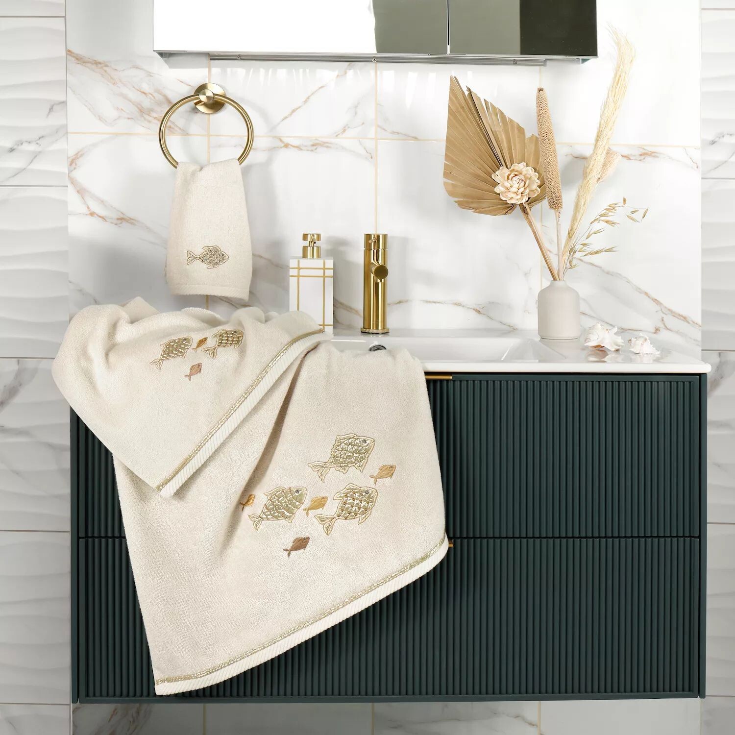 

Linum Home Textiles Турецкий хлопок Figi Набор украшенных полотенец из 3 предметов, бежевый