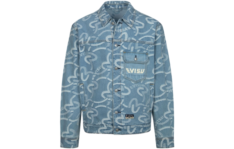 

Джинсовая куртка мужская синяя деним с принтом EVISU, Синий, Джинсовая куртка мужская синяя деним с принтом EVISU