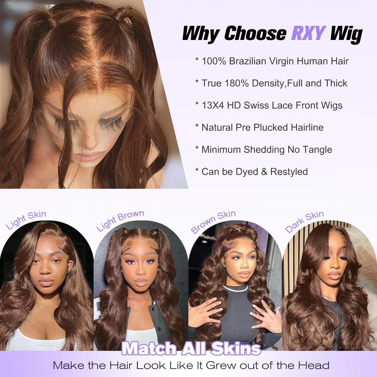 Женский парик из натуральных волос «Body Wave Brown» от RXY Rxy, Light Brown — фото 3