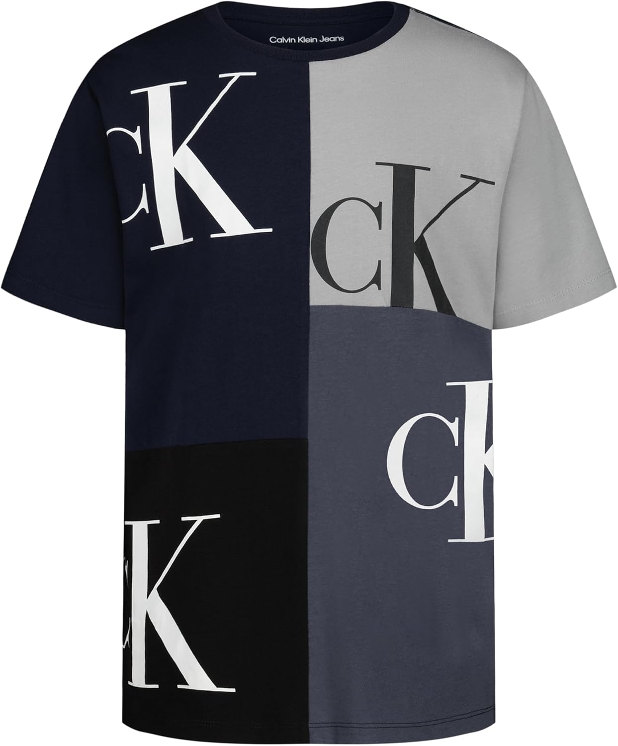 

Футболка Calvin Klein Boys с коротким рукавом, модным принтом и круглым вырезом, удобная, свободного кроя, Block Party Dark Sapphire