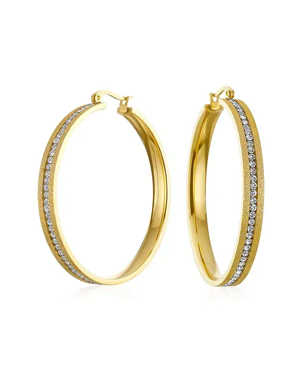 

Круглые серьги-кольца с фианитами, большие, с матовой отделкой, с фианитами, позолоченные, нержавеющая сталь, диаметр 2 дюйма Bling Jewelry, yellow