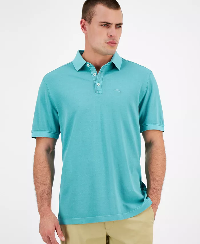 

Мужская однотонная хлопковая поло с коротким рукавом Lookout Tommy Bahama, синий