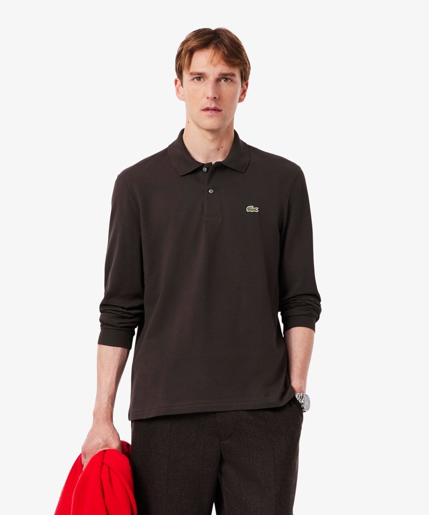 Рубашка-поло с длинным рукавом оригинального кроя LACOSTE, Dark Brown