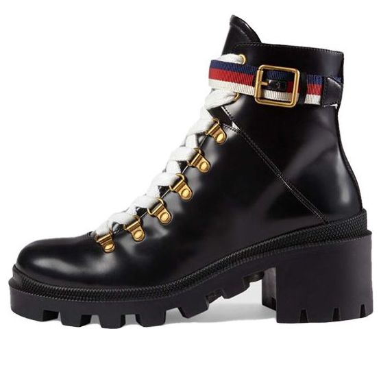Ботинки (WMNS) Gucci Sylvie Series Webbing Leather Ankle Boots Black 481156-DKS30-1159