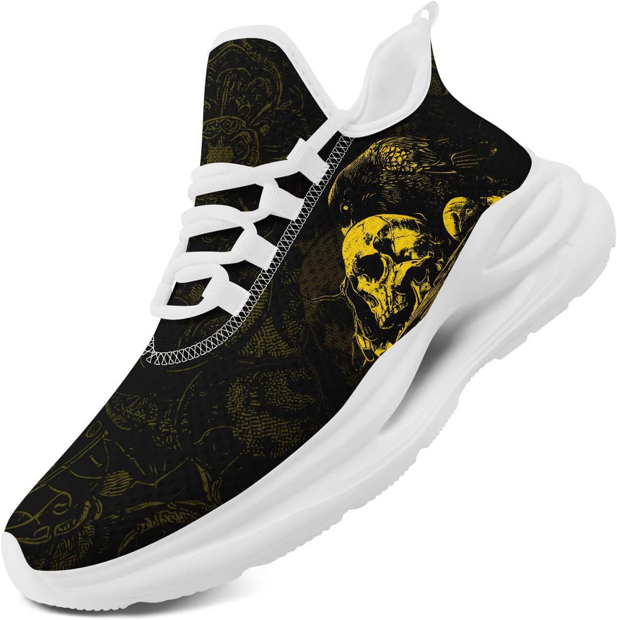 

Крутые индивидуализированные мужские и женские готические кроссовки для бега с черепом, панк стиль, легкие, дышащие, повседневные кроссовки для прогулок и спорта Coolcustomize, золотой
