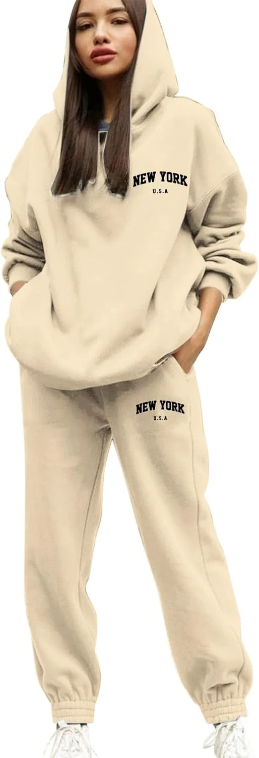 Спортивный костюм с капюшоном и буквенным принтом, Beige