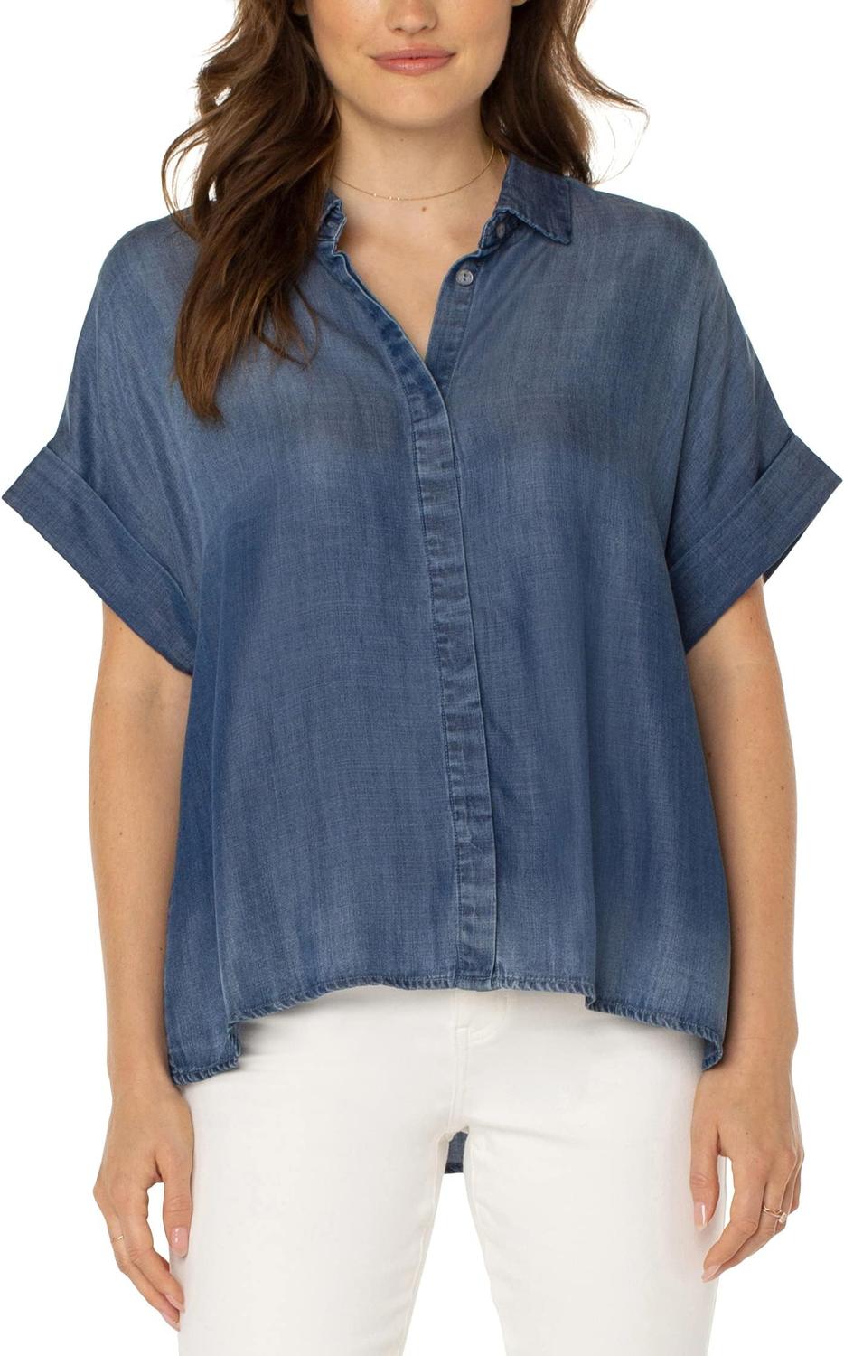 

Рубашка Liverpool Los Angeles Collared Camp Shirt with High-Low Hem, цвет Crenshaw