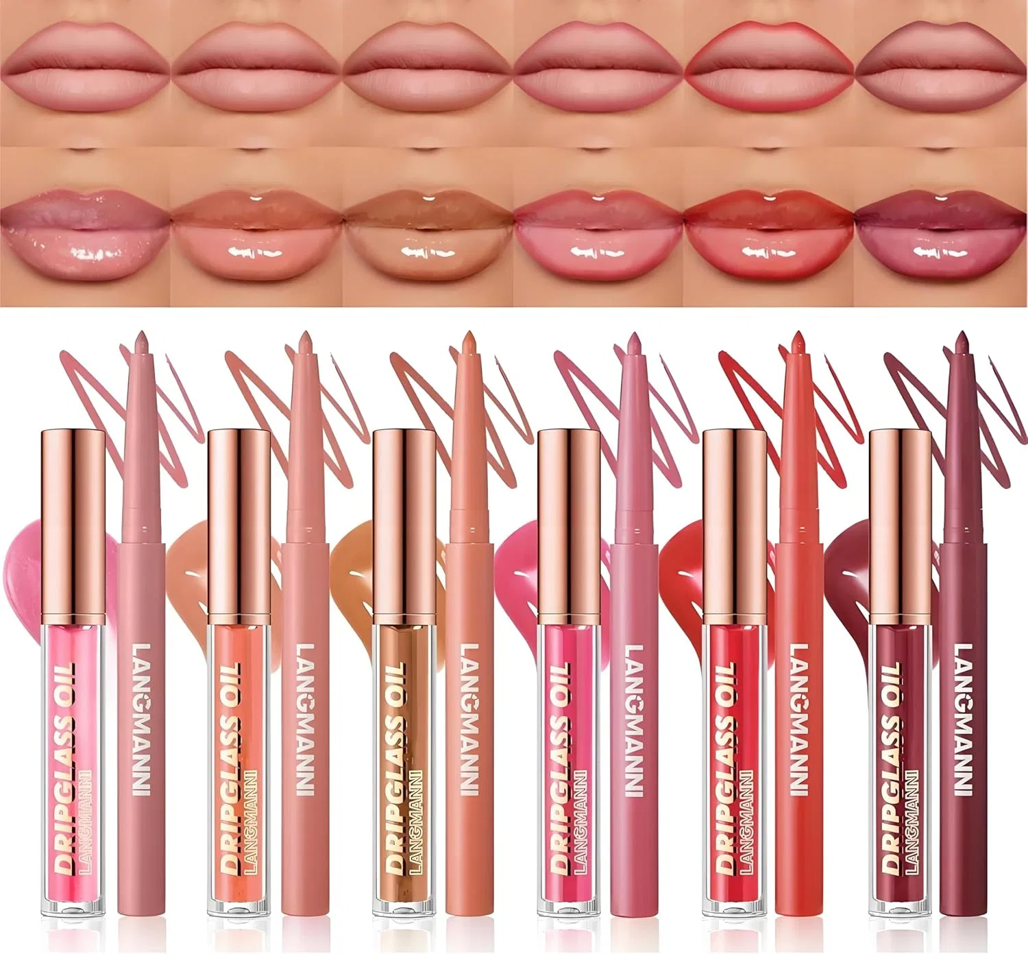 Набор для губ матовый лайнер и масло 12 шт Beauty Glazed