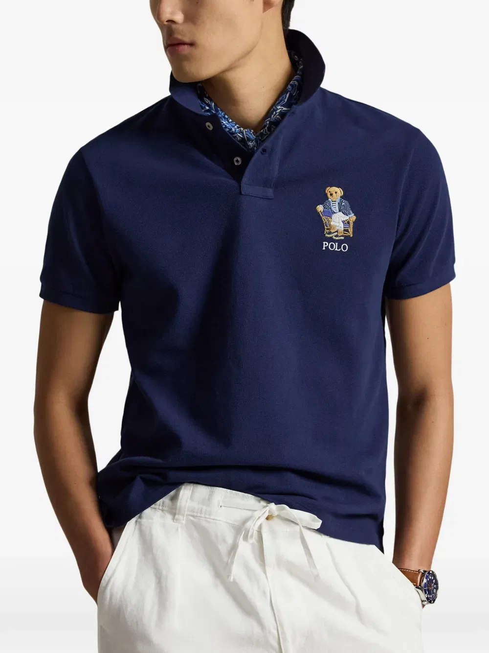 Рубашка-Поло с вышитым медведем Polo Ralph Lauren, синий — фото 3