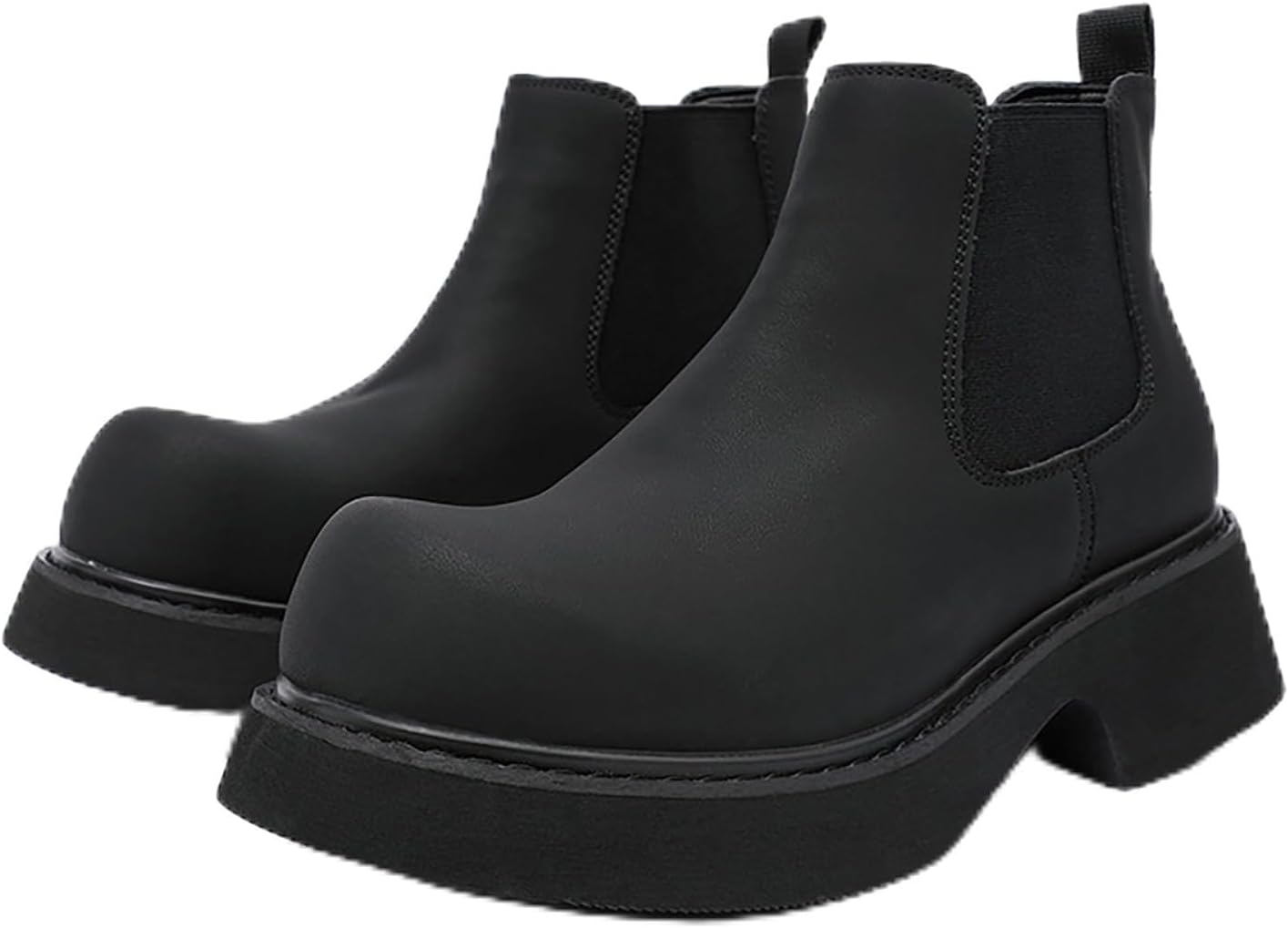 

Мужские ботинки челси на подкладке, классический круглый носок, платформенные ботинки до щиколотки, водонепроницаемые, нескользящие, легкие и удобные Ptnwcf, черный