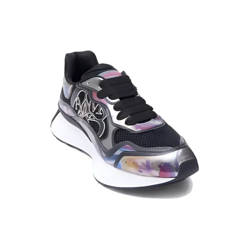 Кроссовки повседневные Sprint Runner Low Alexander McQueen с коробкой черно-бело-серебристые — фото 3